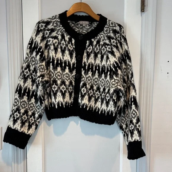 NWT J. Crew Cropped Fair Isle cardigan Med - Picture 4 of 10
